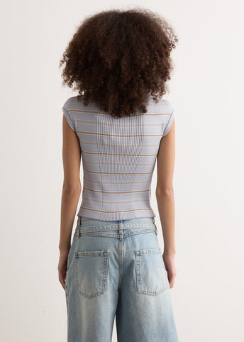 Stripe Pique Cap Sleeve Knit Top