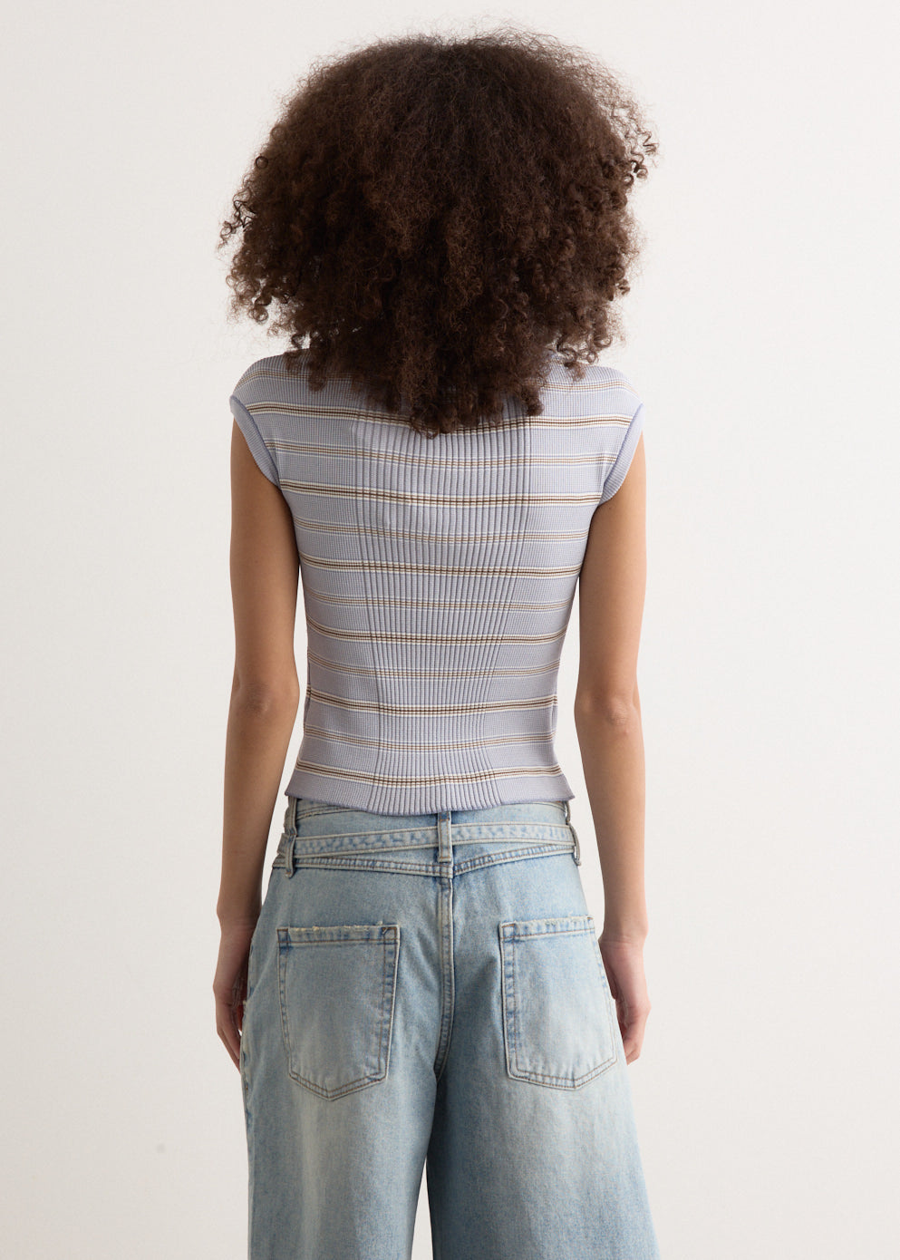 Stripe Pique Cap Sleeve Knit Top