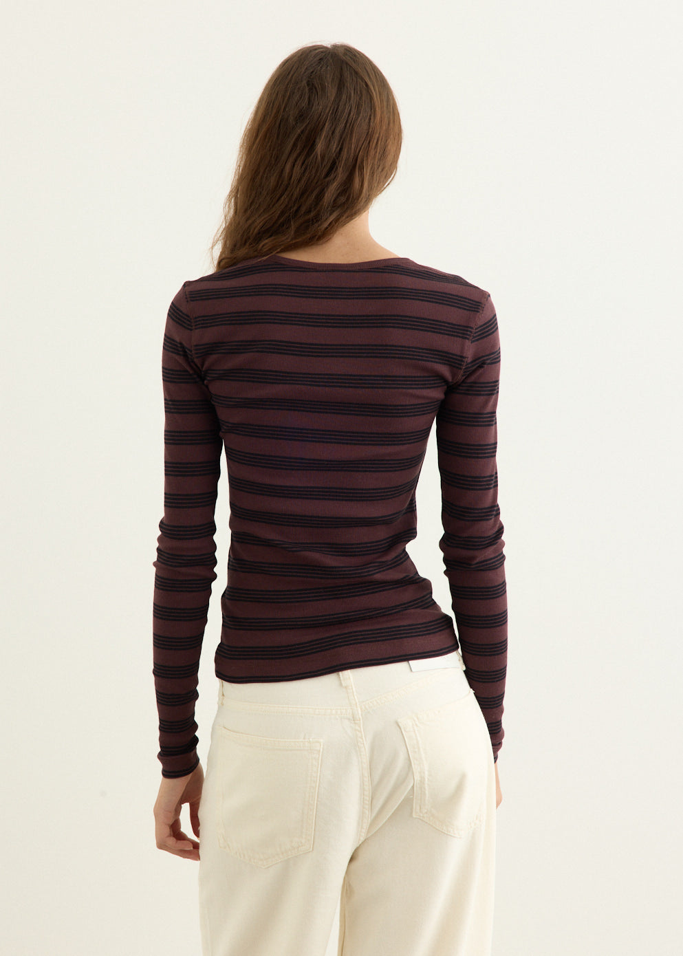Soft Cotton Stripe Rib Longsleeve Top