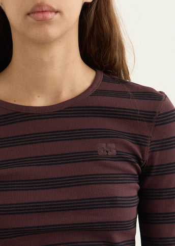 Soft Cotton Stripe Rib Longsleeve Top
