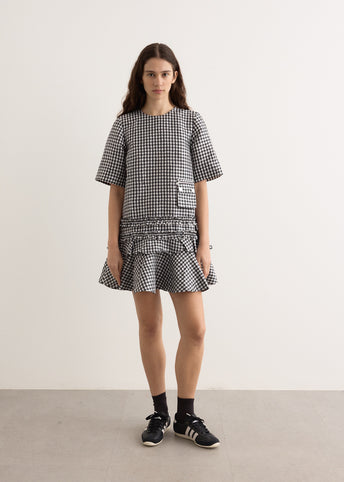 Crinkled Taffeta Check Open Back Mini Dress