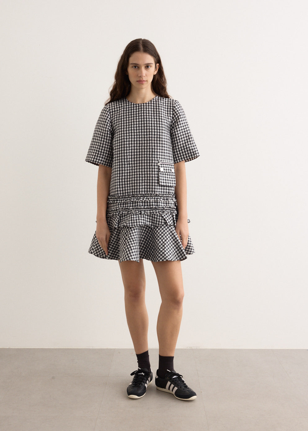 Crinkled Taffeta Check Open Back Mini Dress