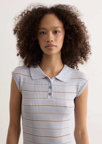 Stripe Pique Cap Sleeve Knit Top