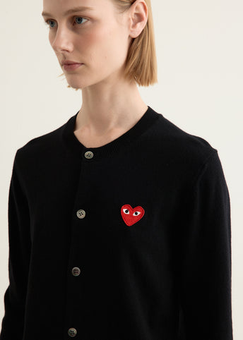 Red Emblem Heart Round Neck Cardigan