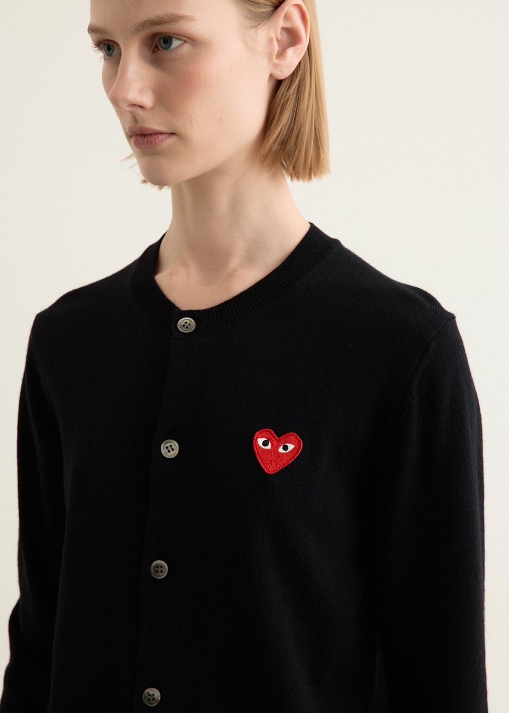 Red Emblem Heart Round Neck Cardigan
