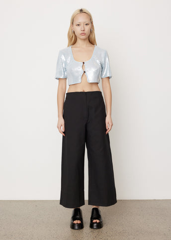 Cotton Suiting Cropped Wide Pants