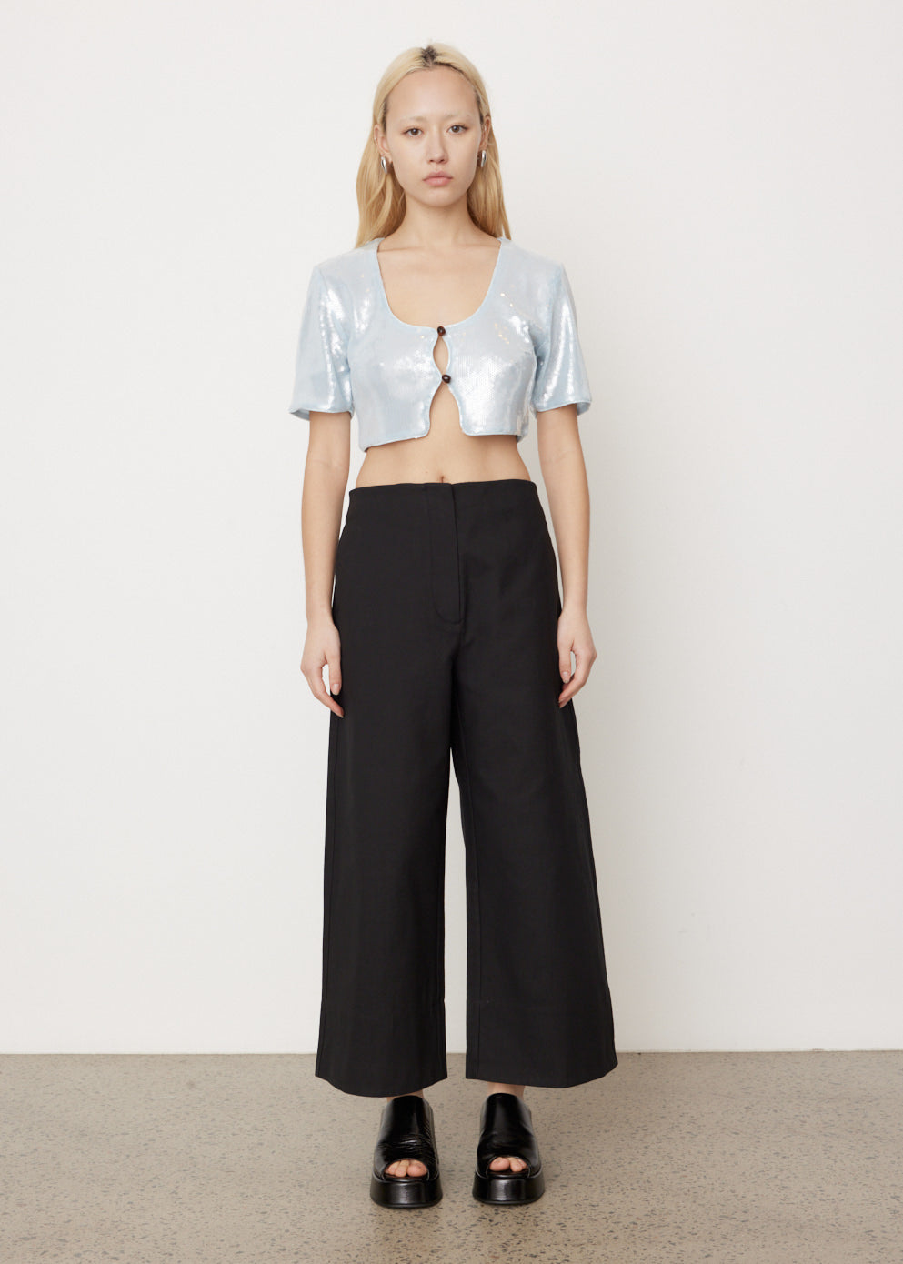 Cotton Suiting Cropped Wide Pants