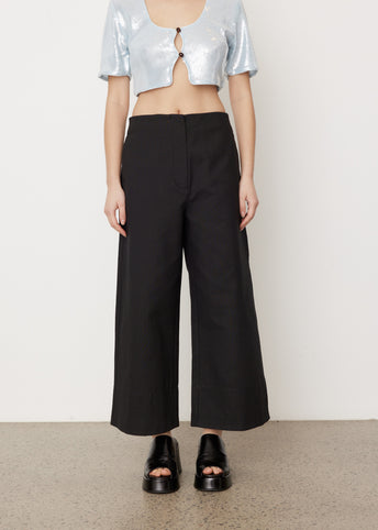 Cotton Suiting Cropped Wide Pants