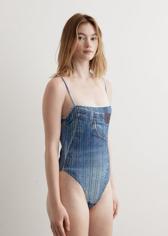 Denim Printed Knit Bodysuit
