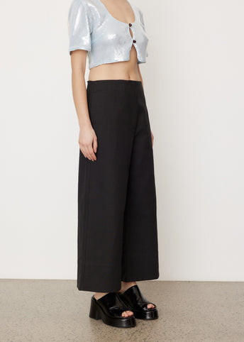Cotton Suiting Cropped Wide Pants