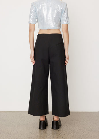 Cotton Suiting Cropped Wide Pants
