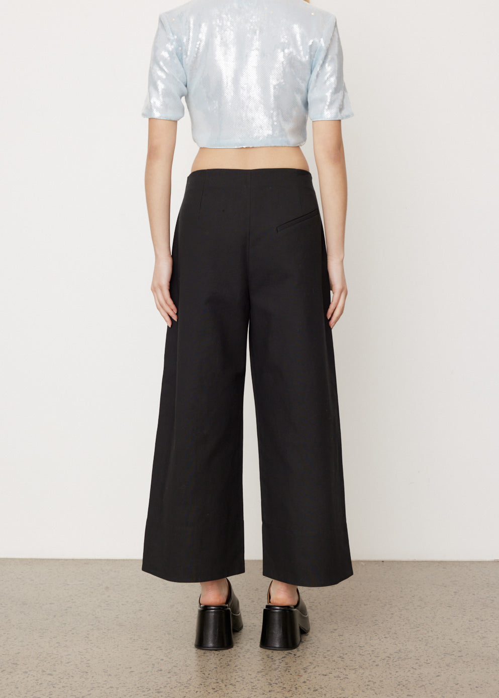 Cotton Suiting Cropped Wide Pants