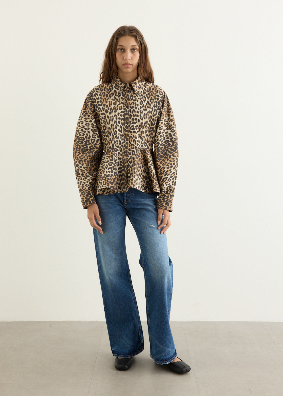 Textured Organza Peplum Shirt