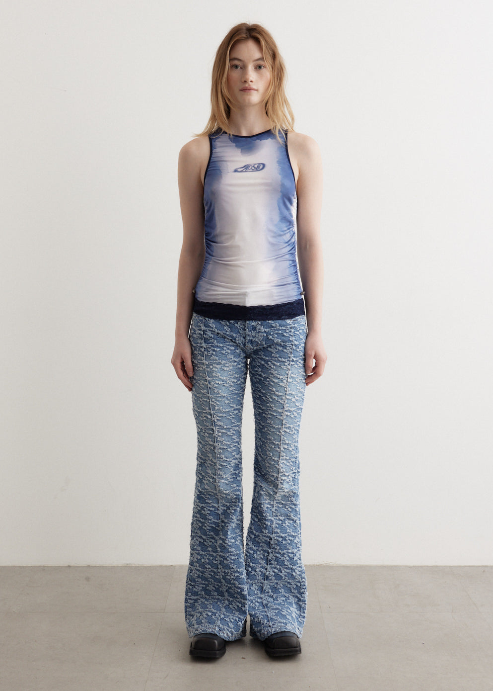 Lisa Watercolour Sprayed Logo Shirring Top