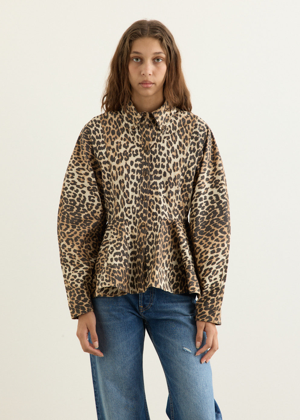 Textured Organza Peplum Shirt
