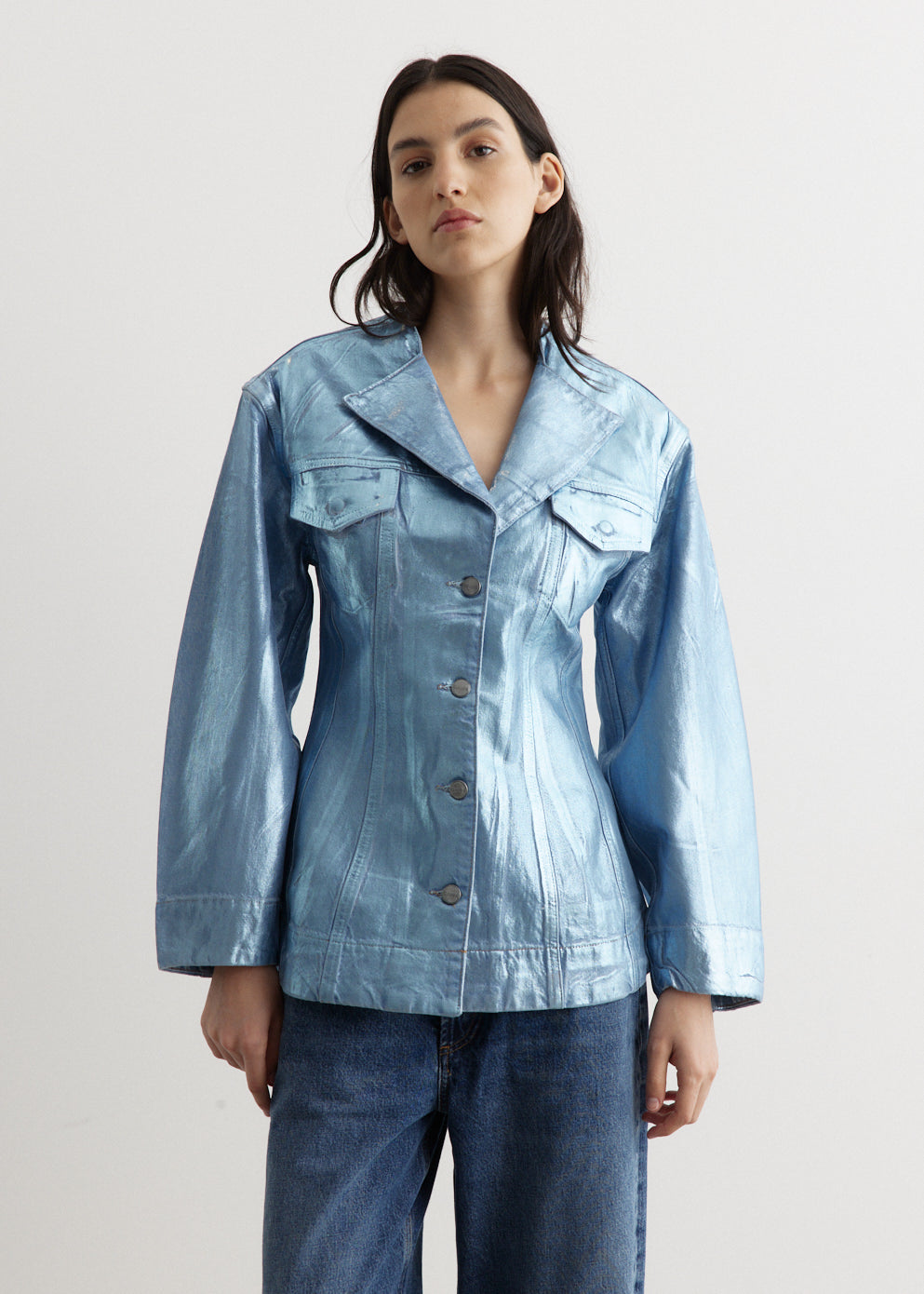 Foil Denim Fitted Blazer