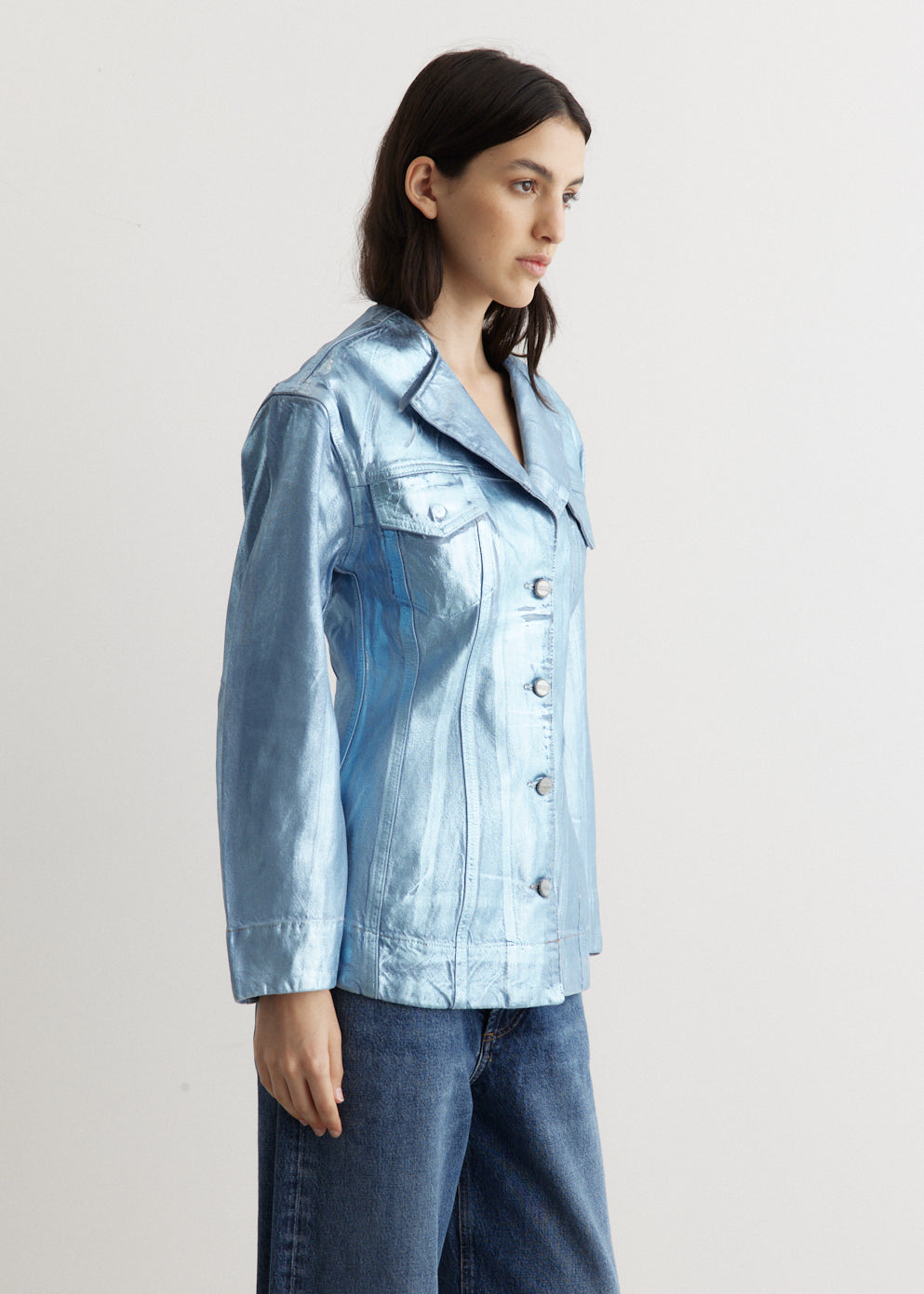 Foil Denim Fitted Blazer