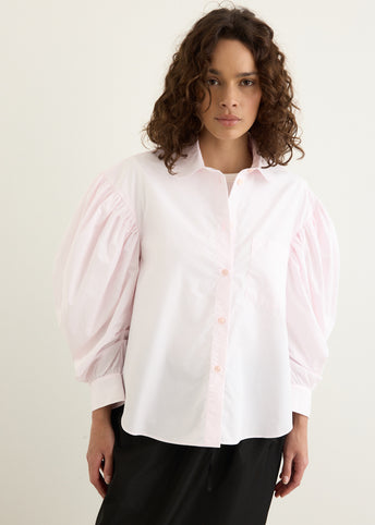 Boxy Draped Sleeve Round Collar Shirt