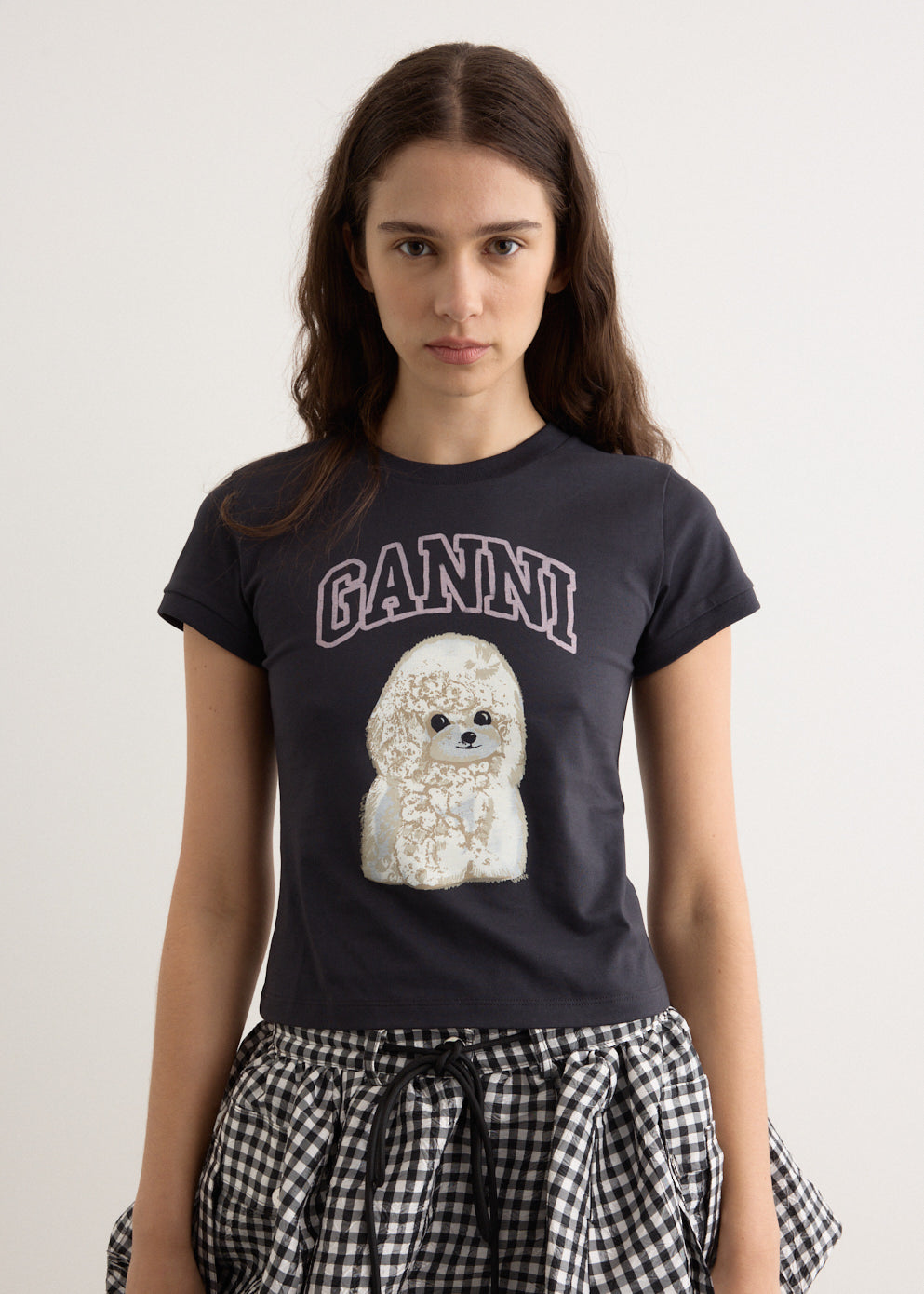 送料関税込◆GANNI◆COTTON BABY FIT T-SHIRT WITH POODLE PRINT Ganni Basic Cotton Jersey Poodle Baby Fit T-shirt in Phantom