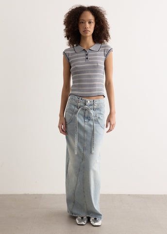 Stripe Pique Cap Sleeve Knit Top