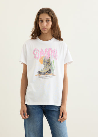 Basic Cotton Jersey Boots Print T-Shirt