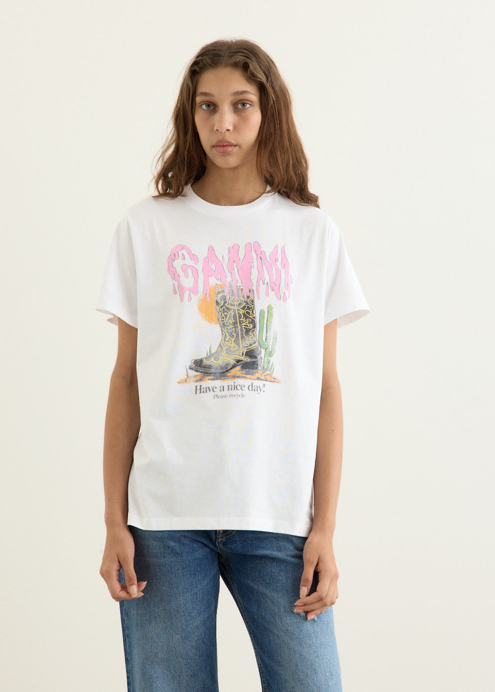 Basic Cotton Jersey Boots Print T-Shirt