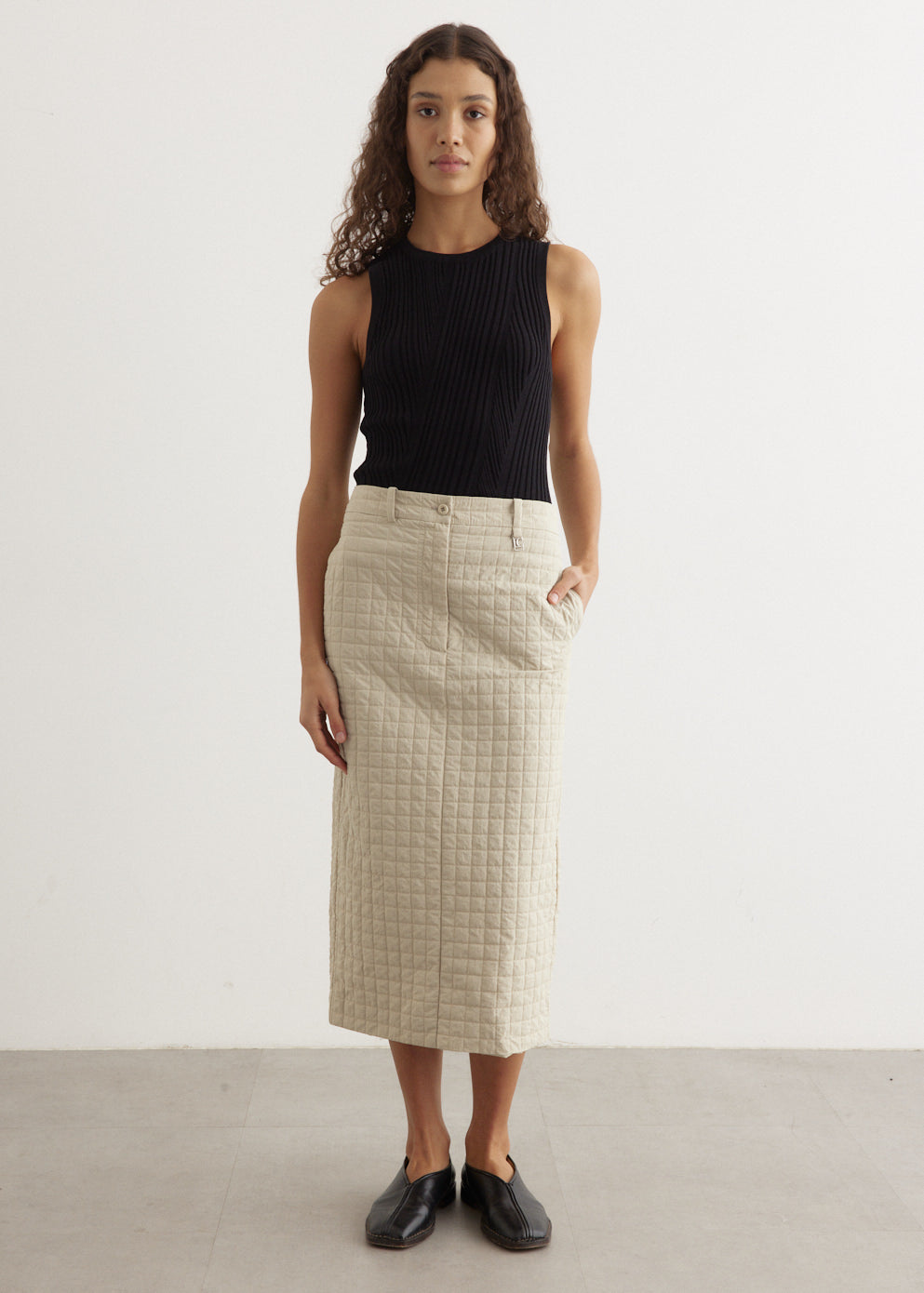 Grid Wrinkle H-Line Skirt