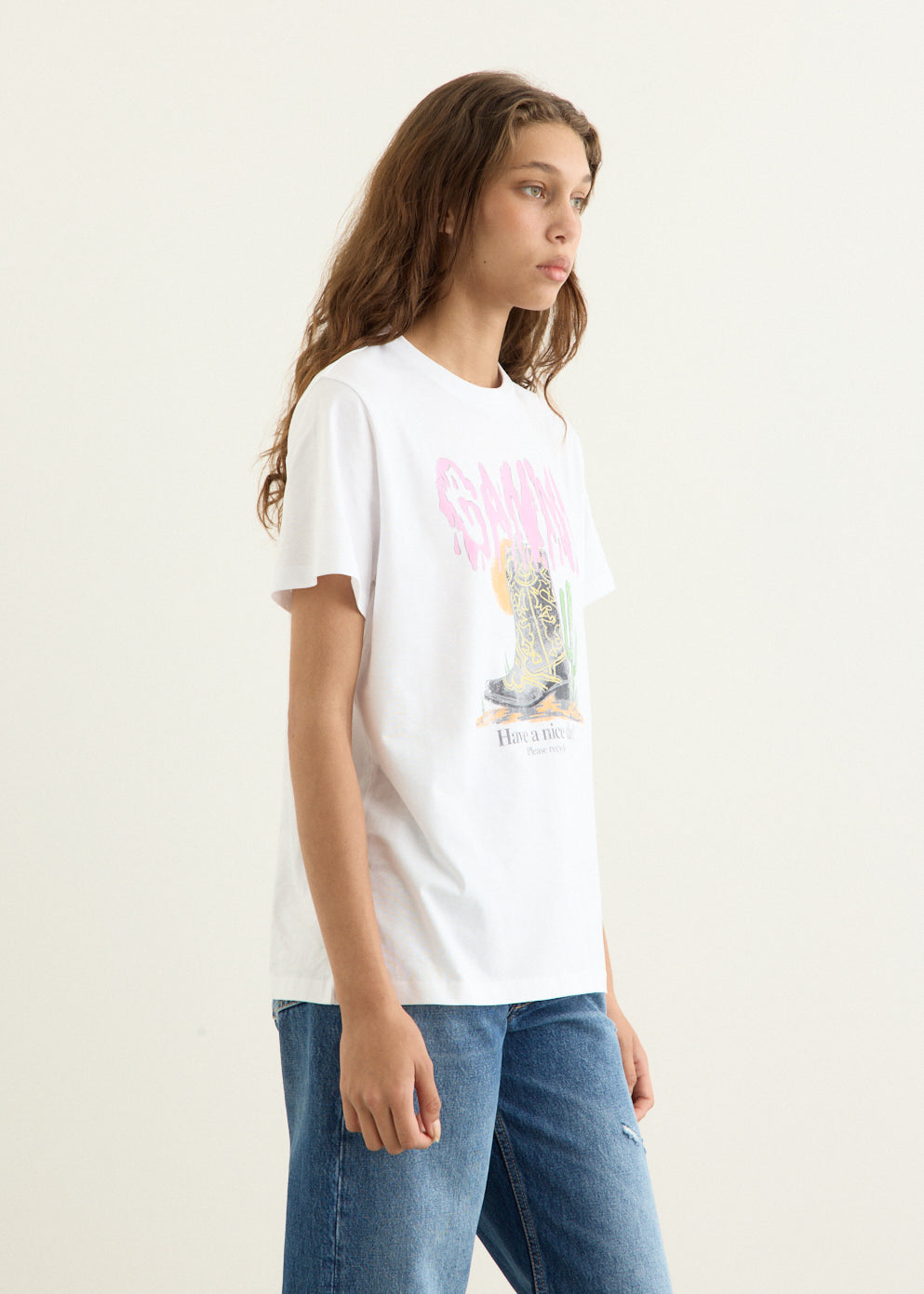 Basic Cotton Jersey Boots Print T-Shirt