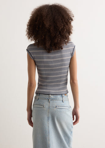 Stripe Pique Cap Sleeve Knit Top