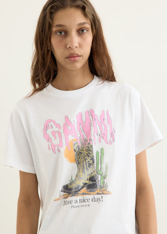 Basic Cotton Jersey Boots Print T-Shirt