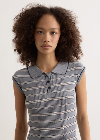 Stripe Pique Cap Sleeve Knit Top