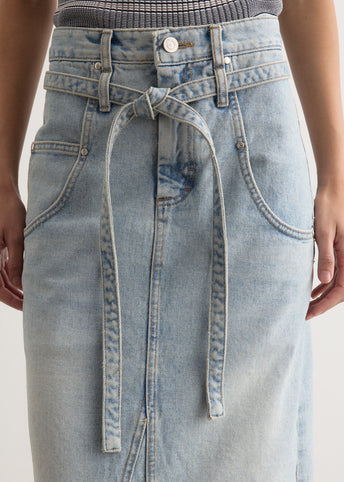Belted High Waist Denim Skirt