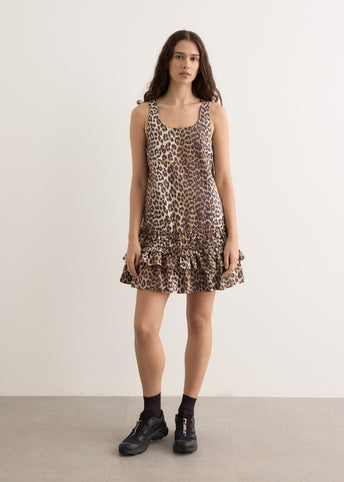 Printed Cotton Poplin U-Neck Mini Dress