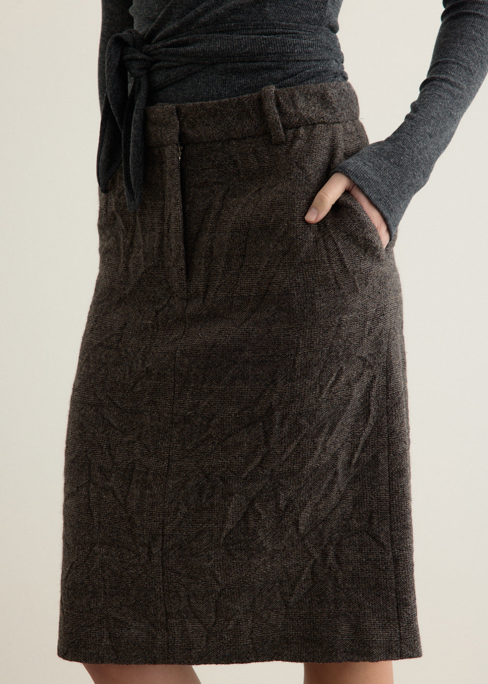 Crumpled Wool H-Line Skirt