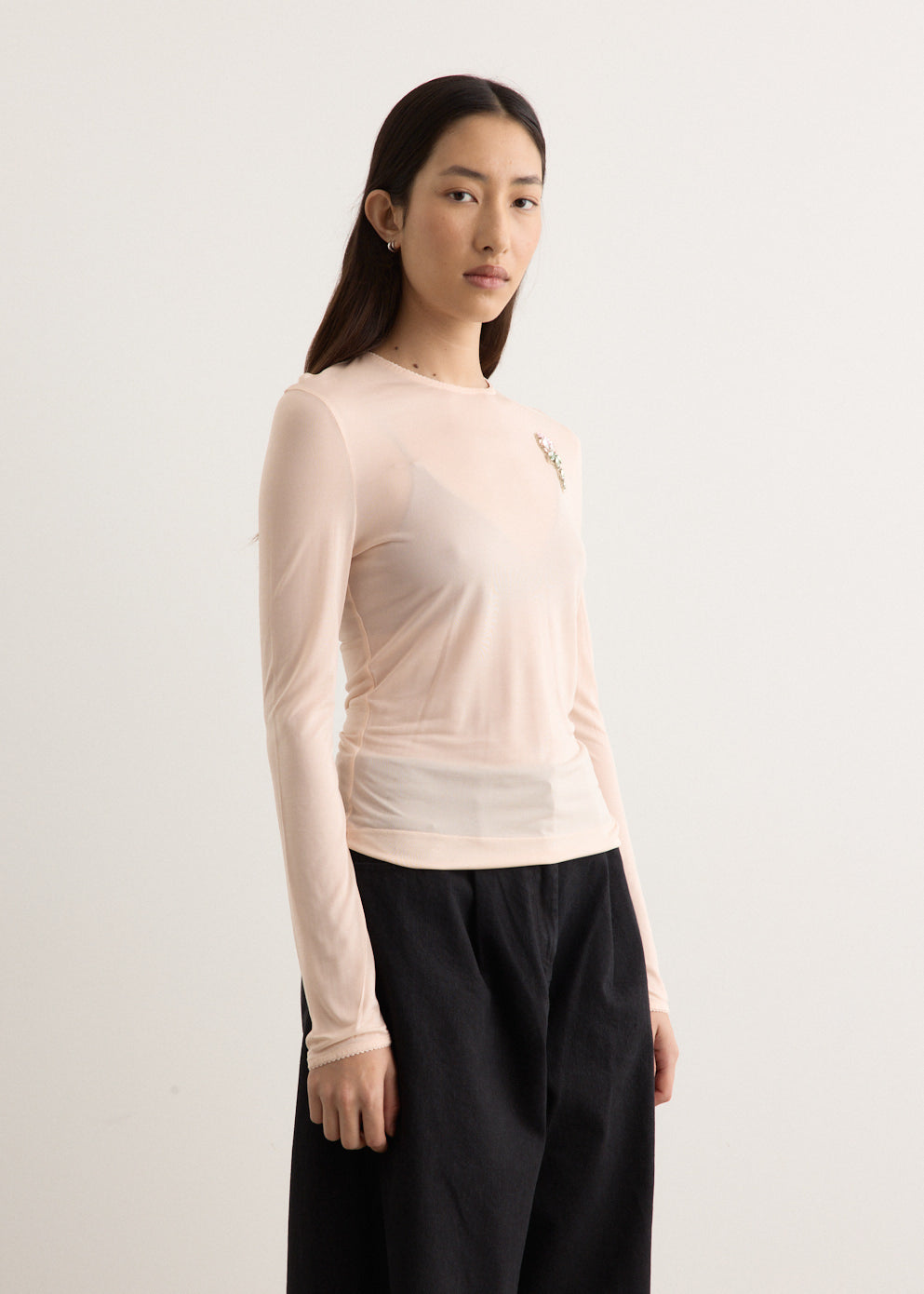 Sheer Fitted Ballet Mesh Top With Bip