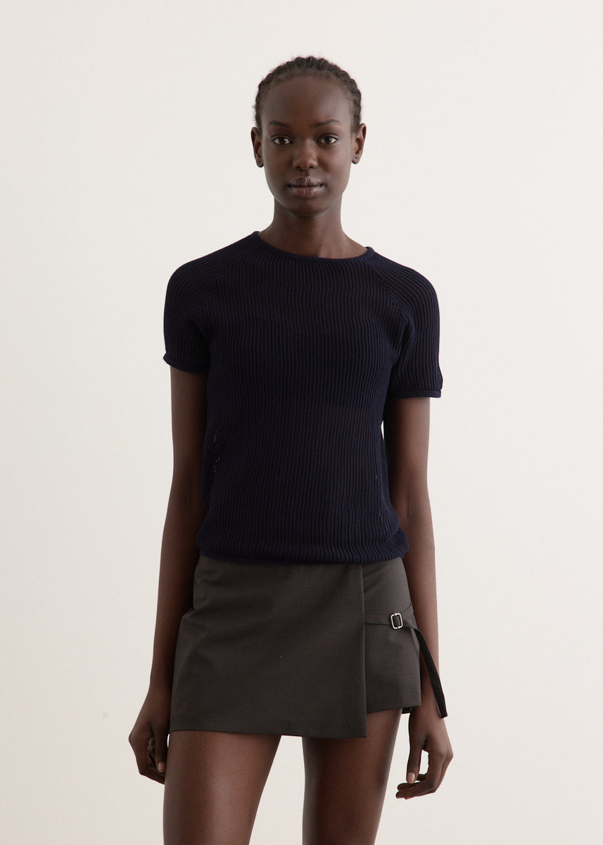 【関税込み】Paloma Wool ネイビー Danila トップス DANILA-Blue short-sleeve openwork top crafted in lightweight