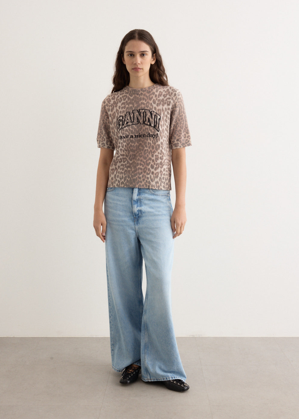 Graphic Wool Mix Printed Leopard T-Shirt