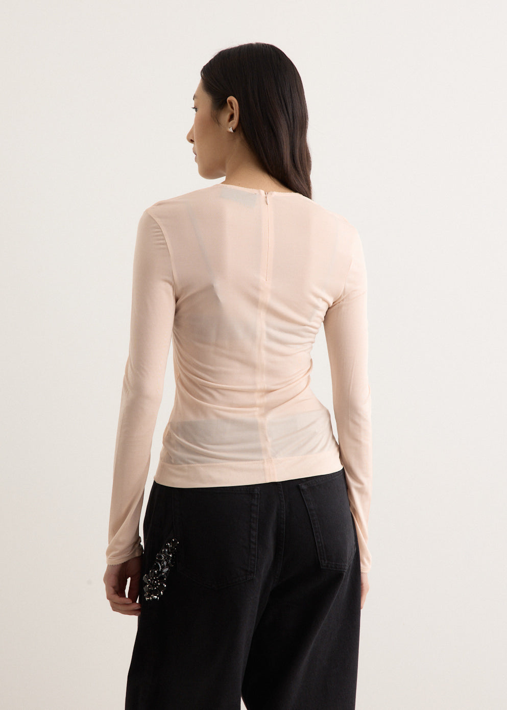 Sheer Fitted Ballet Mesh Top With Bip