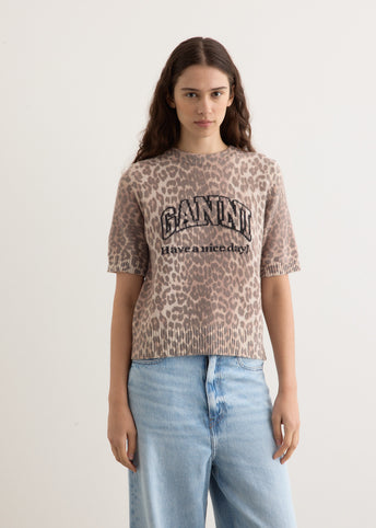 Graphic Wool Mix Printed Leopard T-Shirt