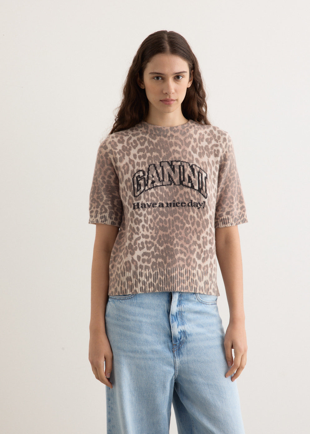 Graphic Wool Mix Printed Leopard T-Shirt