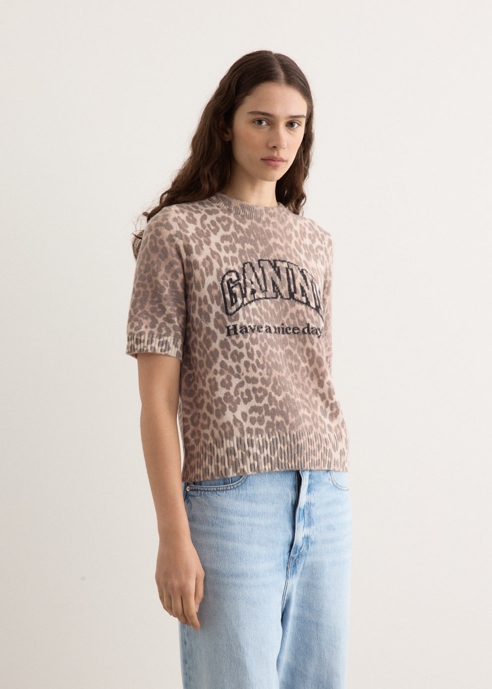 Graphic Wool Mix Printed Leopard T-Shirt