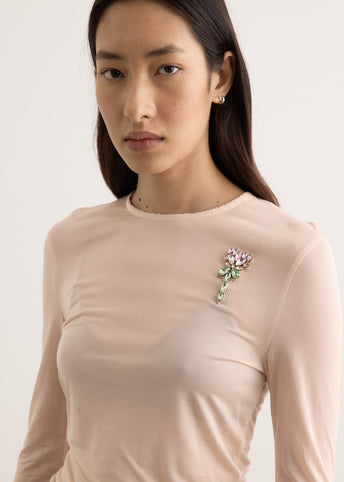Sheer Fitted Ballet Mesh Top With Bip