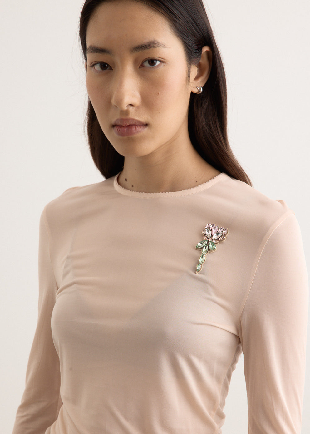 Sheer Fitted Ballet Mesh Top With Bip
