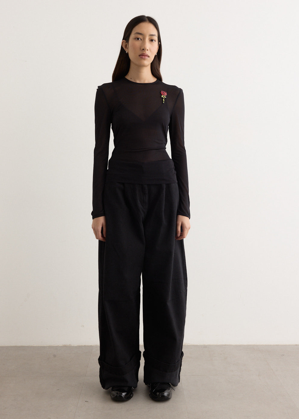 Sheer Fitted Ballet Mesh Top With Bip