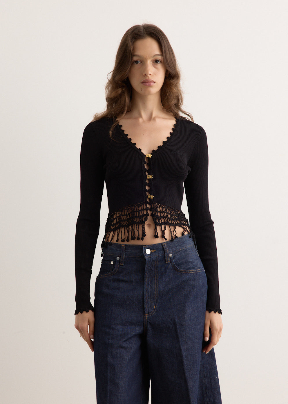 Shiny Viscose Crochet Cardigan