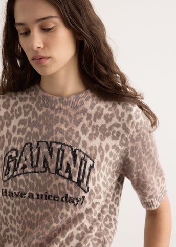 Graphic Wool Mix Printed Leopard T-Shirt
