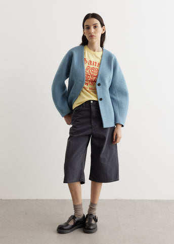 Twill Wool Suiting Curve Sleeve Blazer