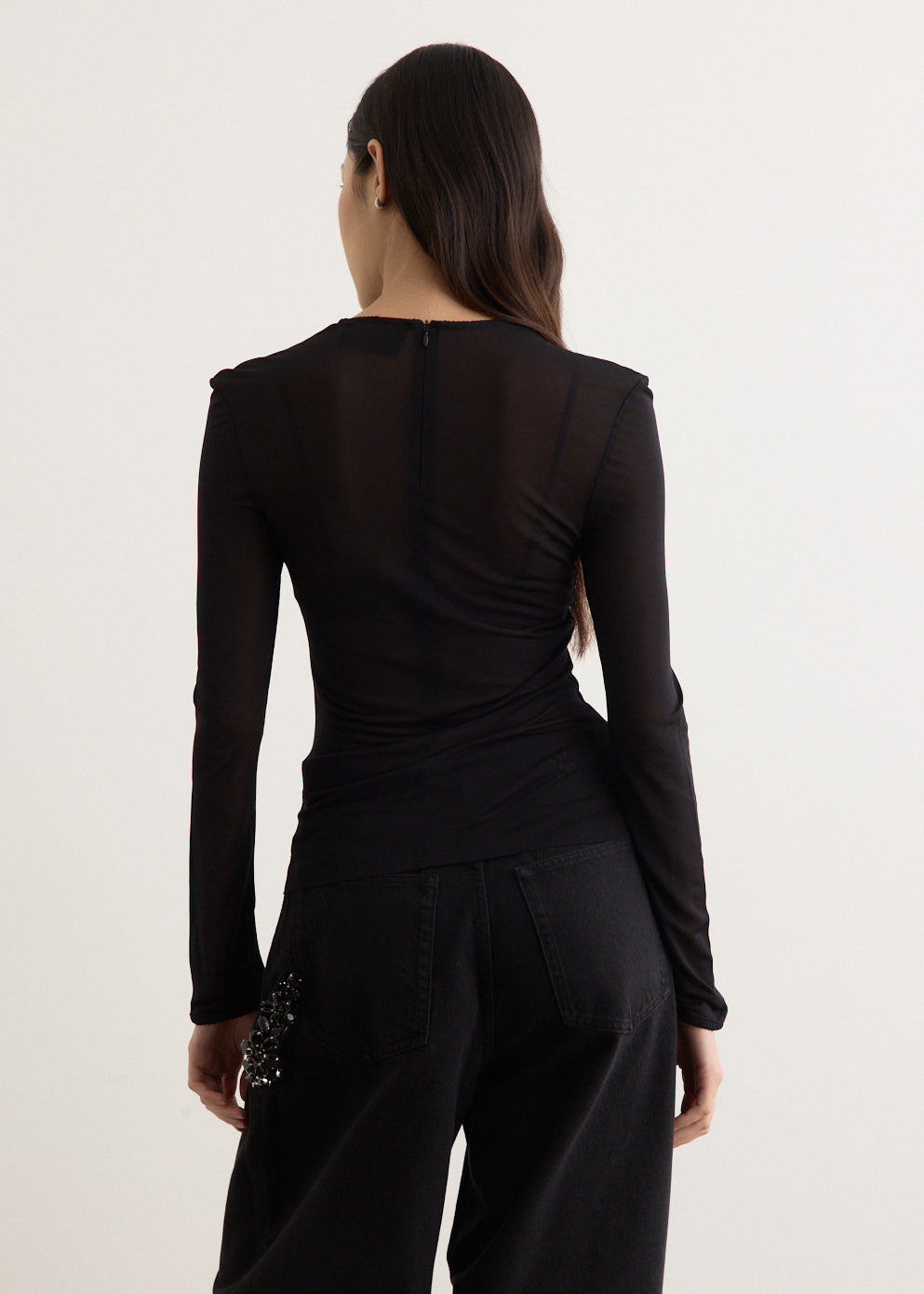 Sheer Fitted Ballet Mesh Top With Bip