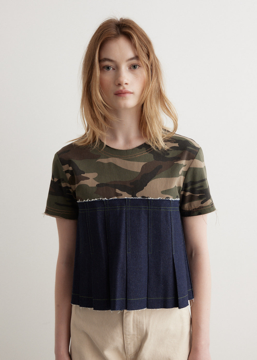 Andersson Bell - Camouflage Pleats Denim Top - Tops,Specials : American Fashion Style Bags On Sale Andersson Bell - Camouflage Pleats Denim Top - Tops,Specials : American Fashion Style Bags On Sale