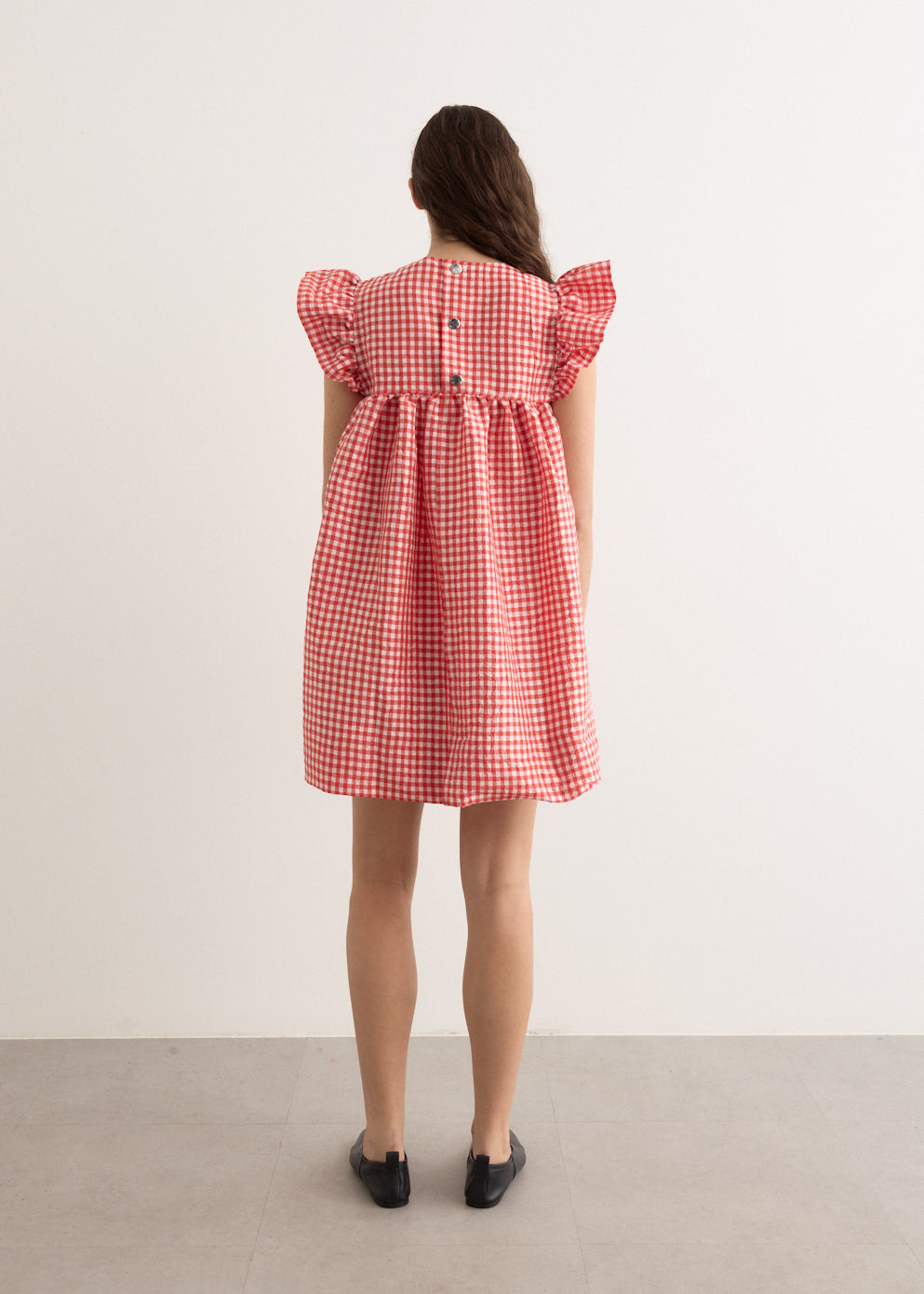 ワンピース CRINKLED CHECK MINI DRESS Crinkle Dobby Mini Check Dress – Sahara